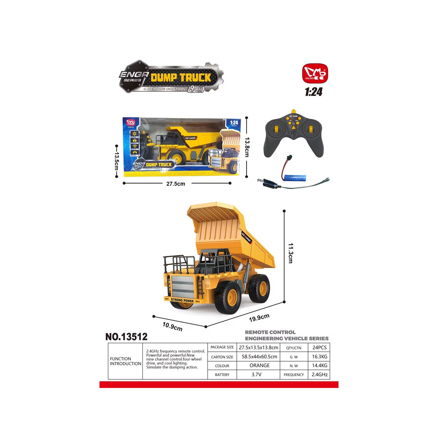 R/C Dump Truck Yellow 1:24