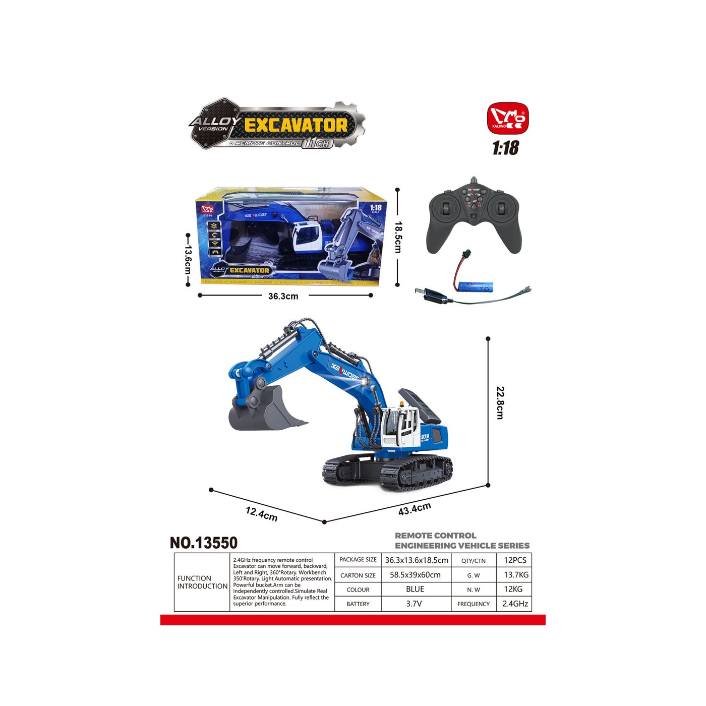 R/C Excavator Blue 1:18