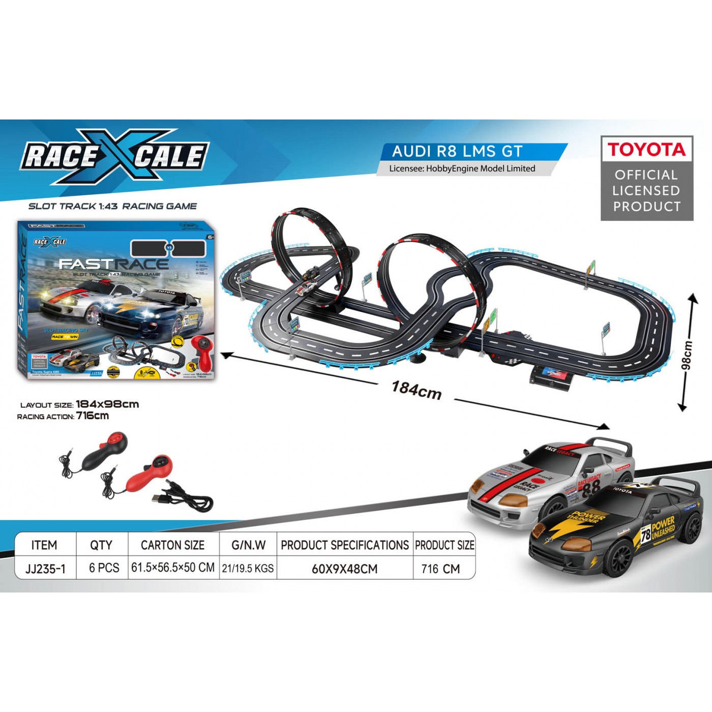 R/C TOYOTA Race Track 1:43 - 184x98 cm