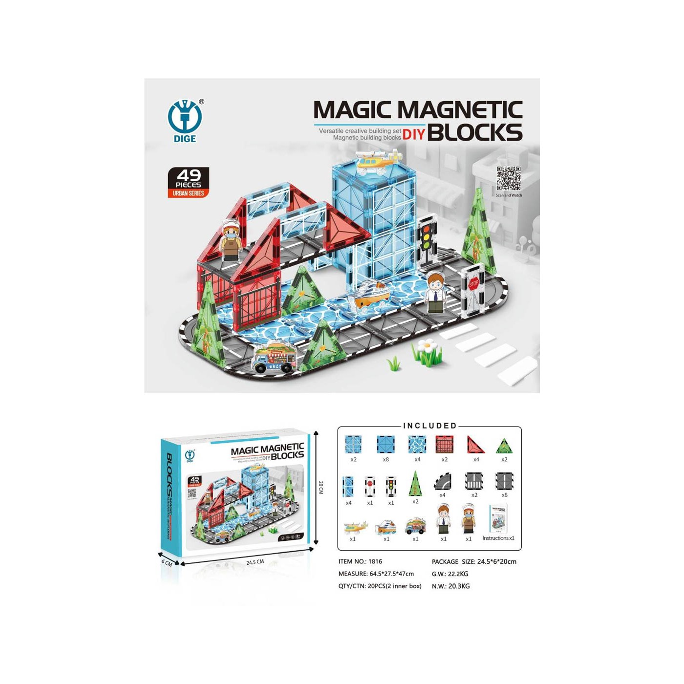 Magnetic City Blocks Set 49 pcs.
