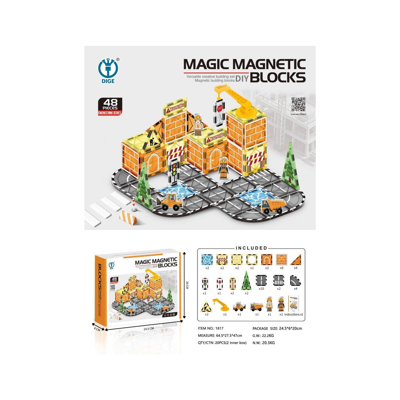 Construction Site Magnetic Block Set 48 pcs.