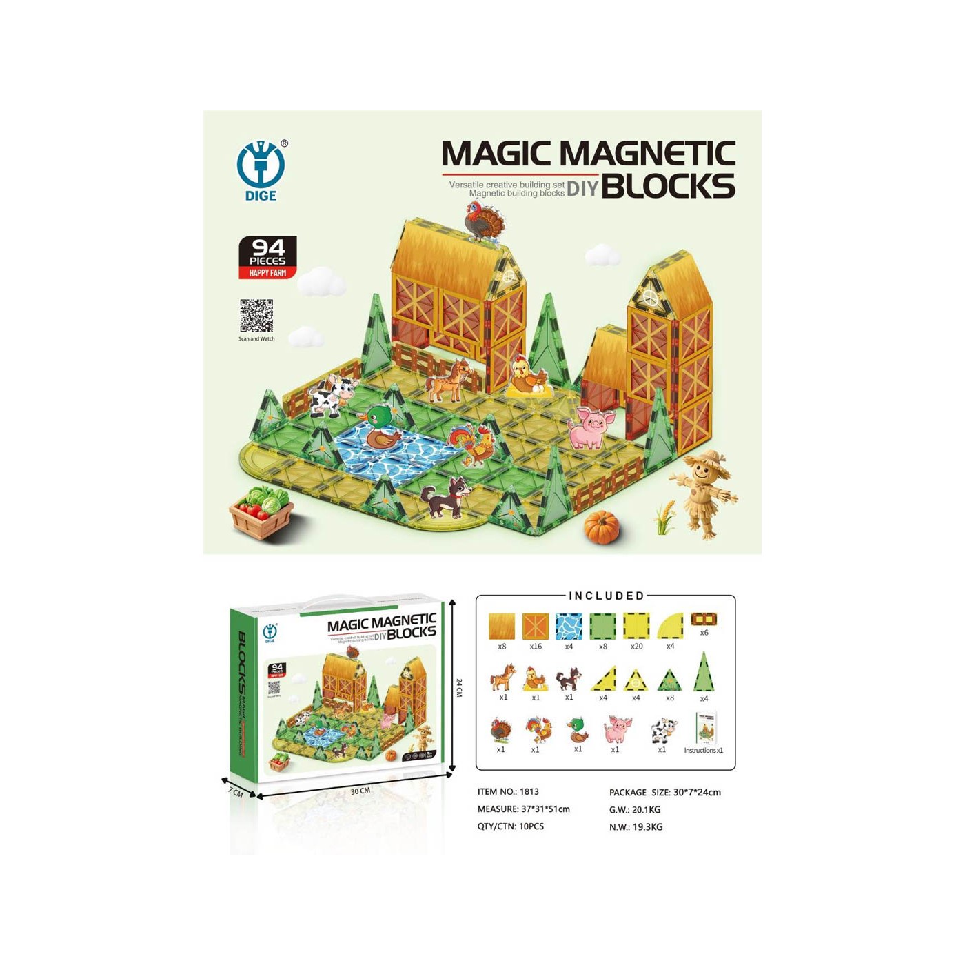 Farm Magnetic Block Set 94pcs.