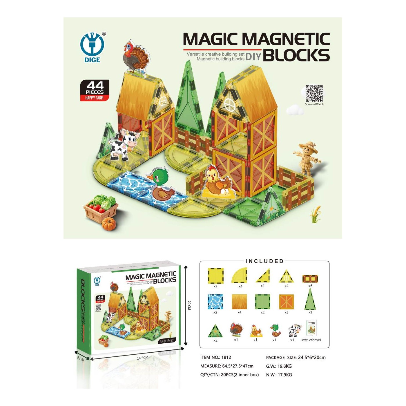 Farm Magnetic Block Set 44pcs.