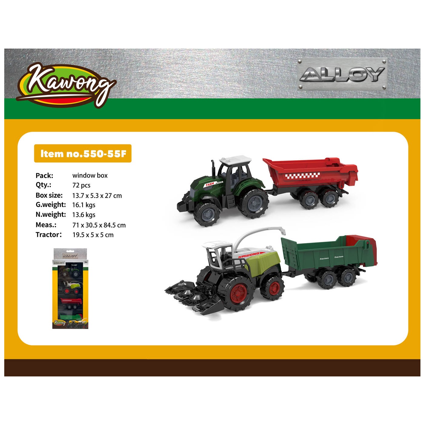 Metal Tractor and Harvester Set + Trailers