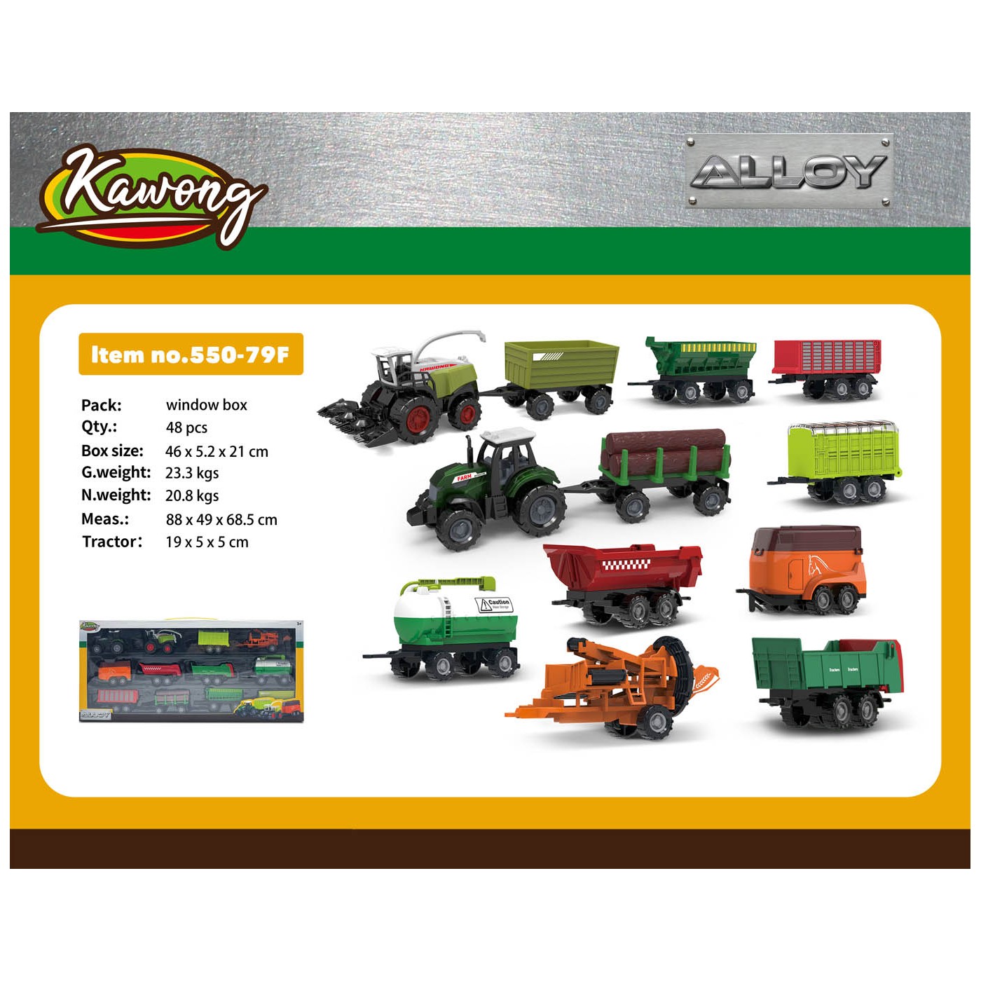 MEGA Metal Set Tractor and Harvester + Trailers