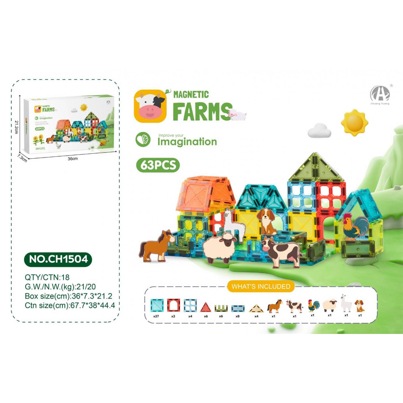 Farm Magnetic Block Set 63pcs.