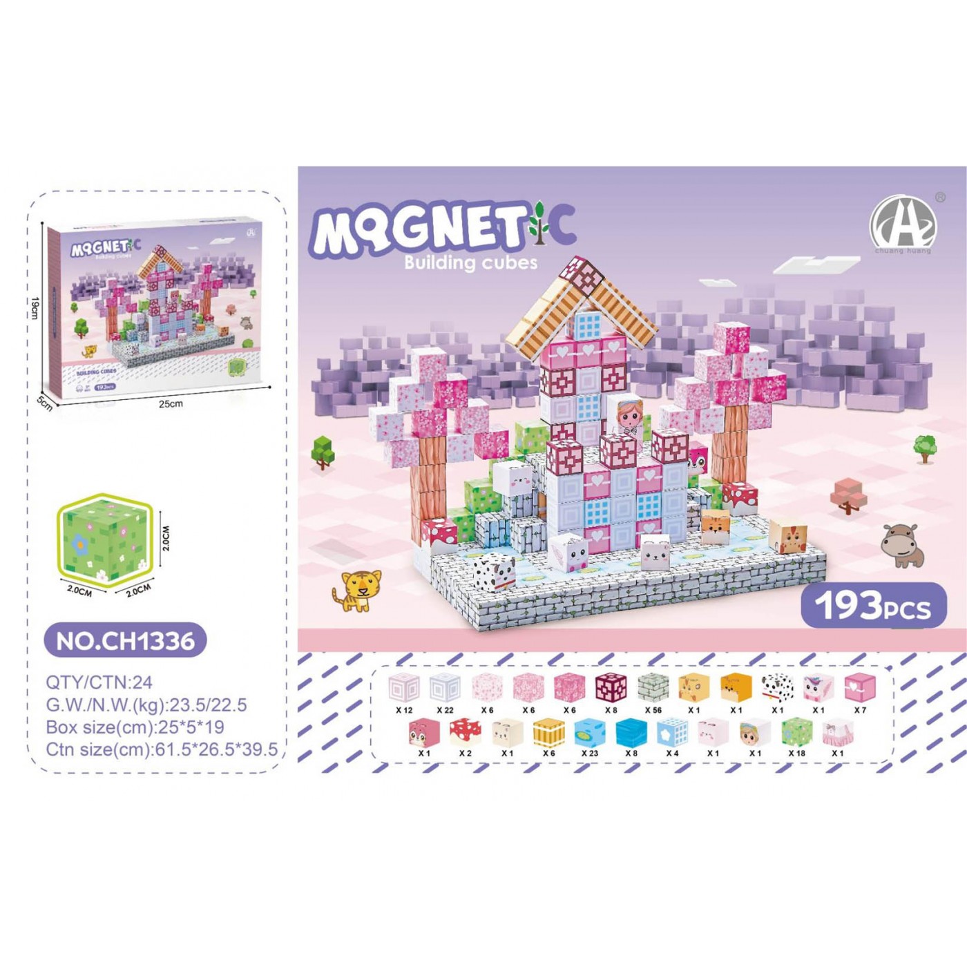 Magnetic Cubes Set, Magnetic bricks 193el.