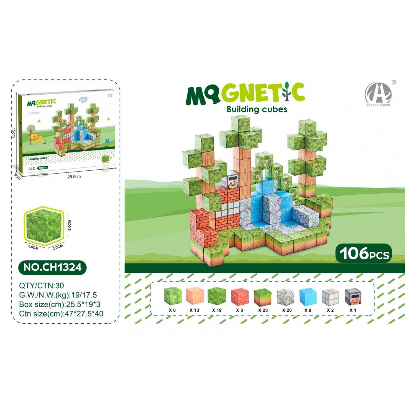 Magnetic Cubes Set, Magnetic bricks 106el.
