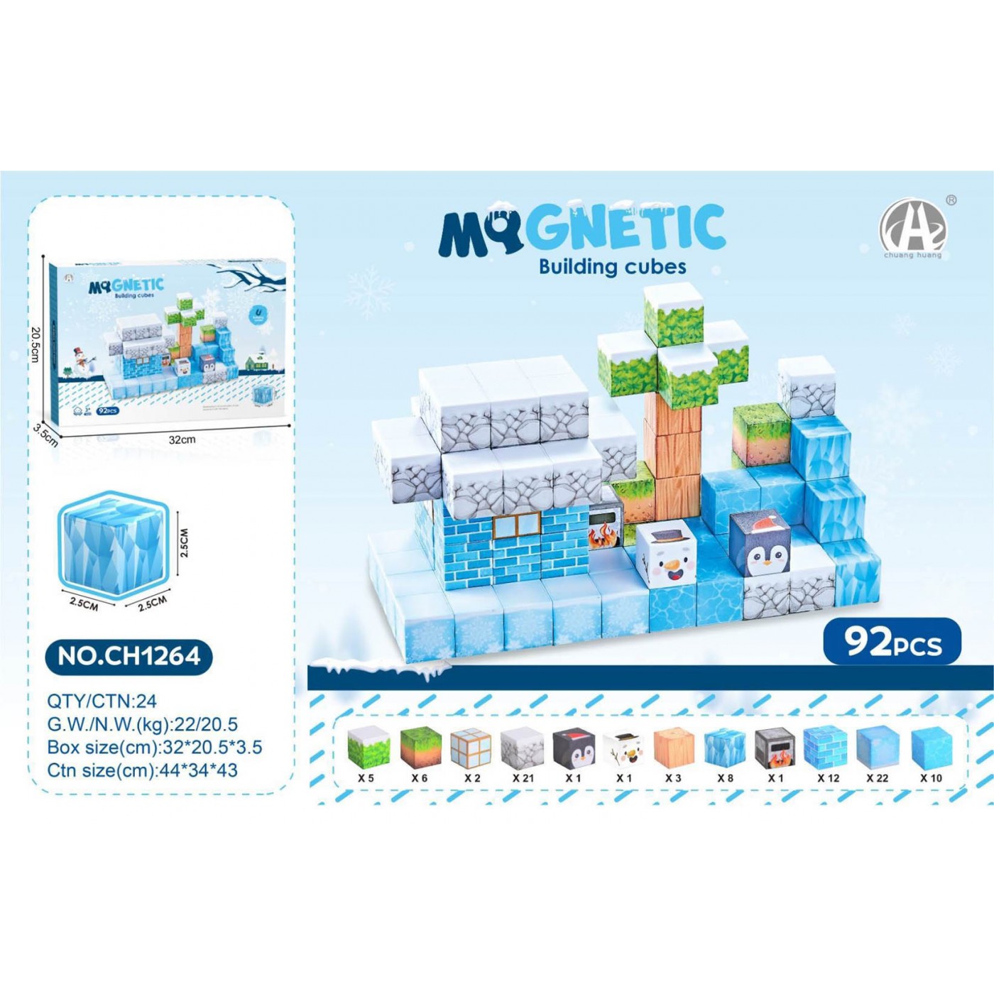 Magnetic Cubes Set, Magnetic bricks 92el.