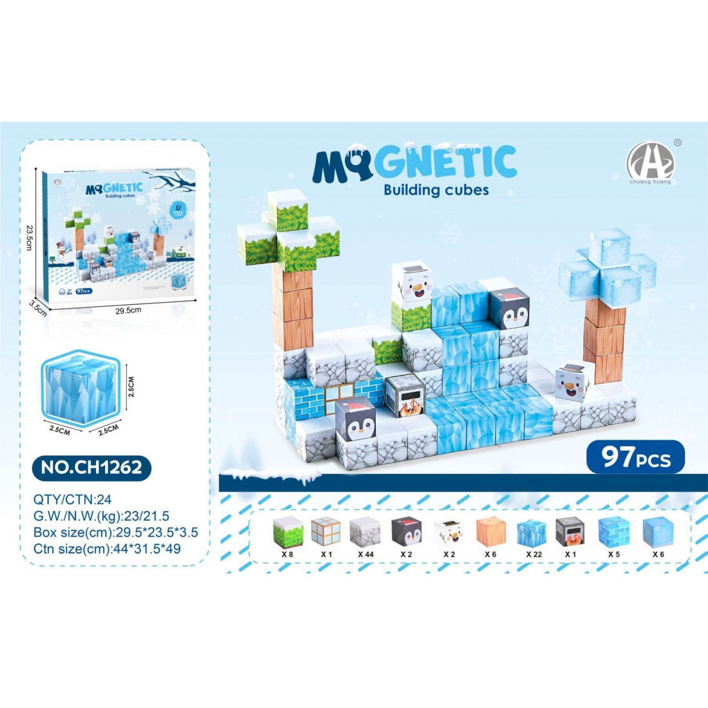 Magnetic Cubes Set, Magnetic bricks 97el.