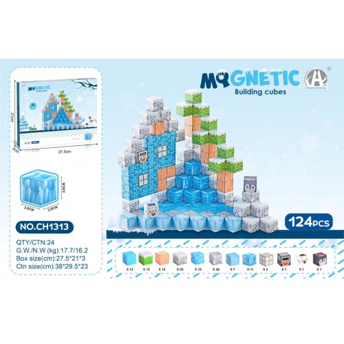 Magnetic Cubes Set, Magnetic bricks 124el.