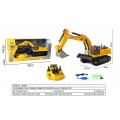 Yellow R/C excavator with control panel