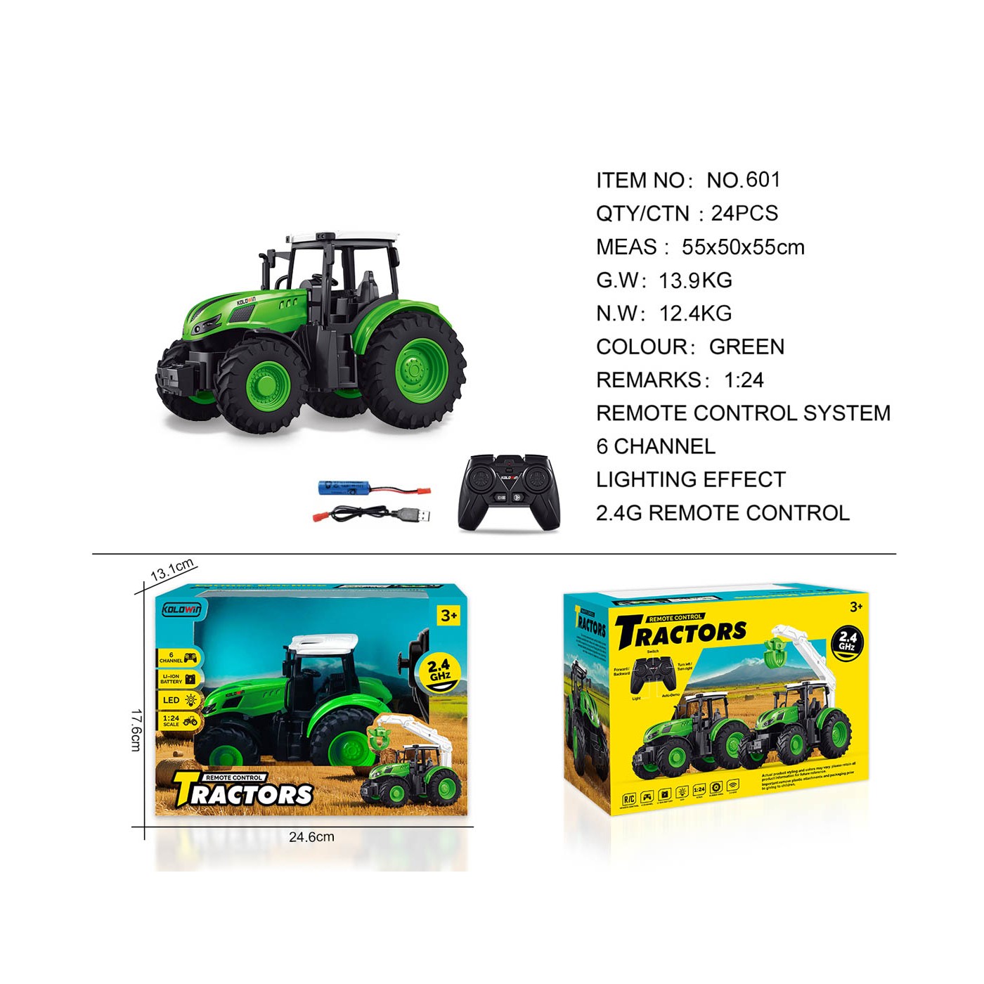 Green tractor 1:24 with remote control
