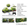 Green tractor 1:24 with remote control Mercedes Benz + Wooden trailer with crane