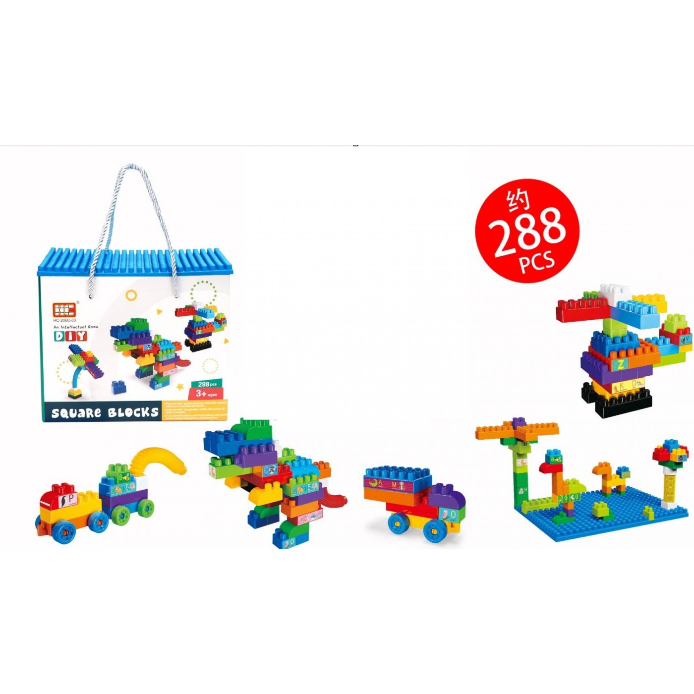 Set of Coloured Construction Blocks 288el.