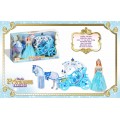 Blue coach with white horse + princess doll
