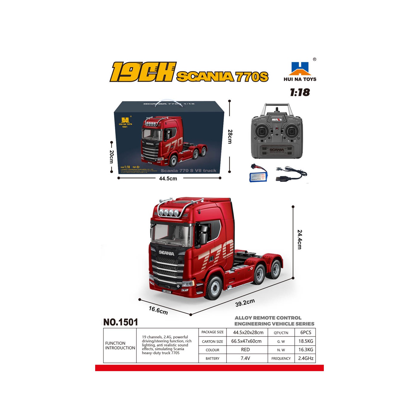 SCANIA 770S R/C truck 1:18 Red