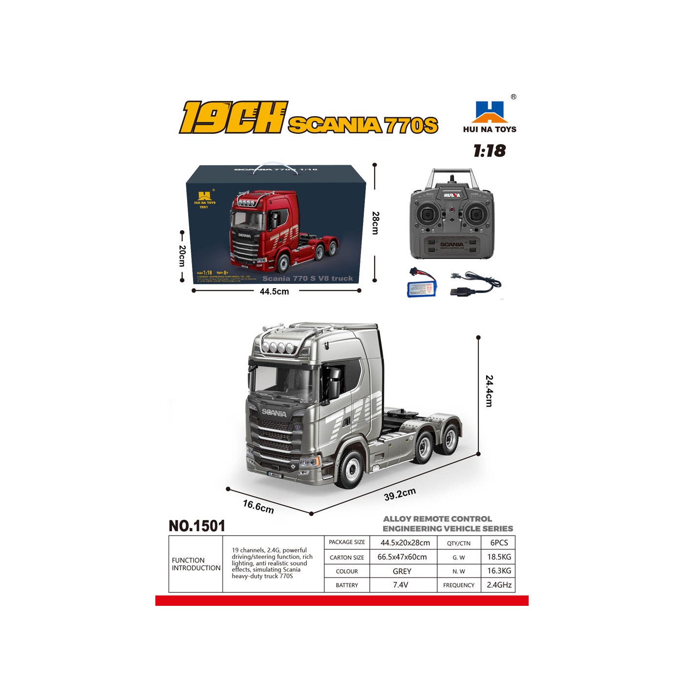 SCANIA 770S R/C truck 1:18 Grey