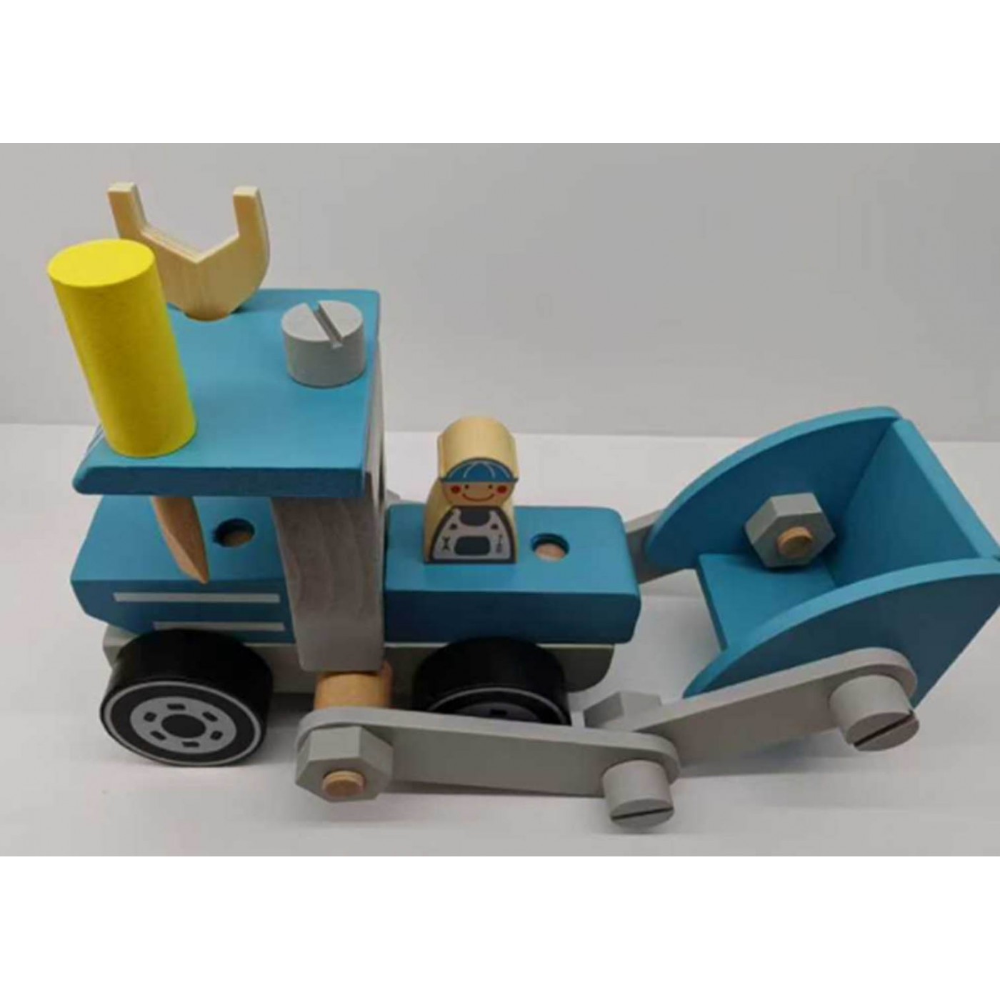 Wooden Unscrewable Excavator Blue + Accessories
