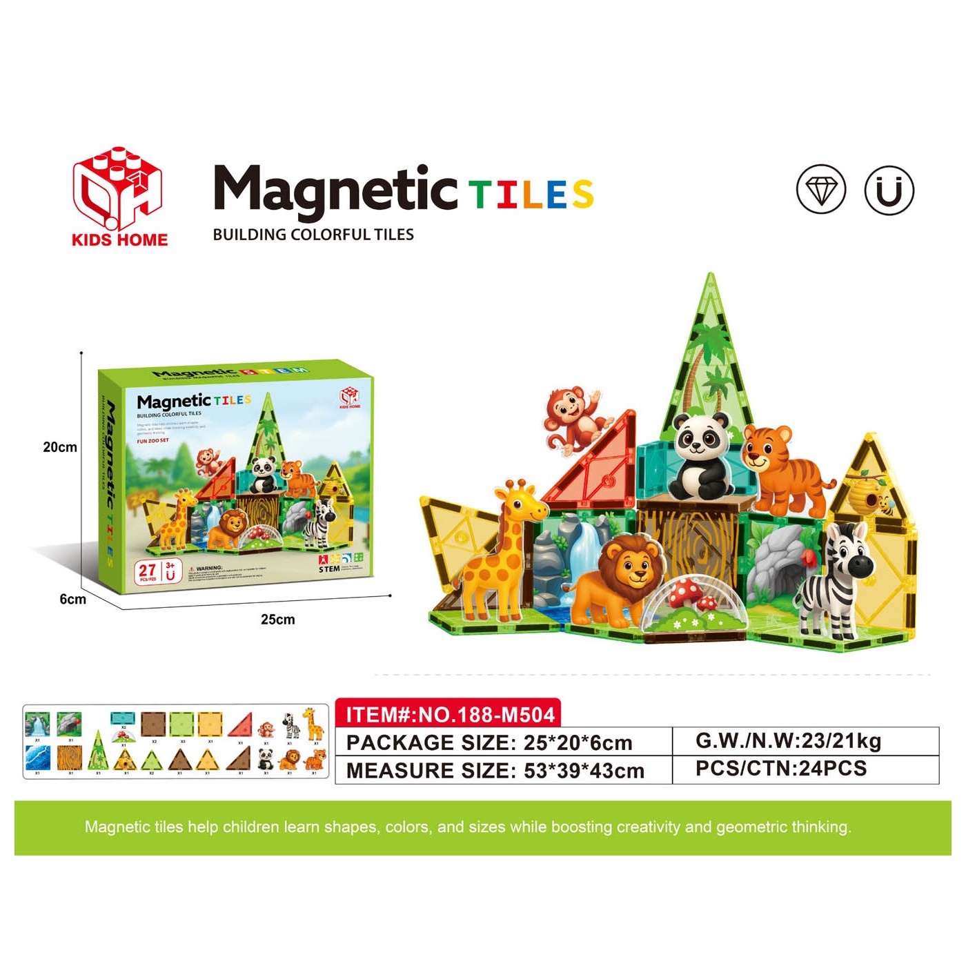 Zoo Magnetic Bricks Set 27el.