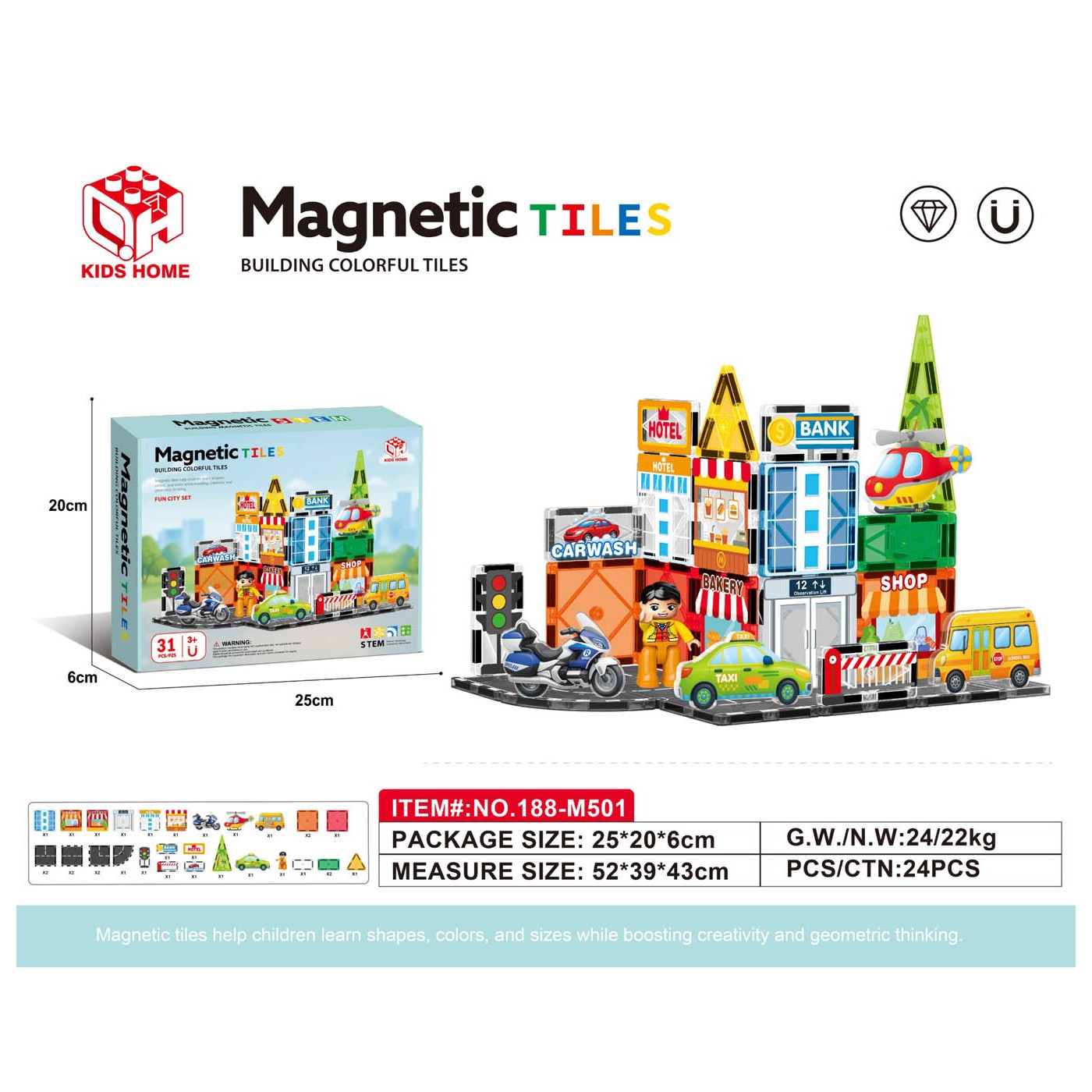 Magnetic City Bricks Set 31el.