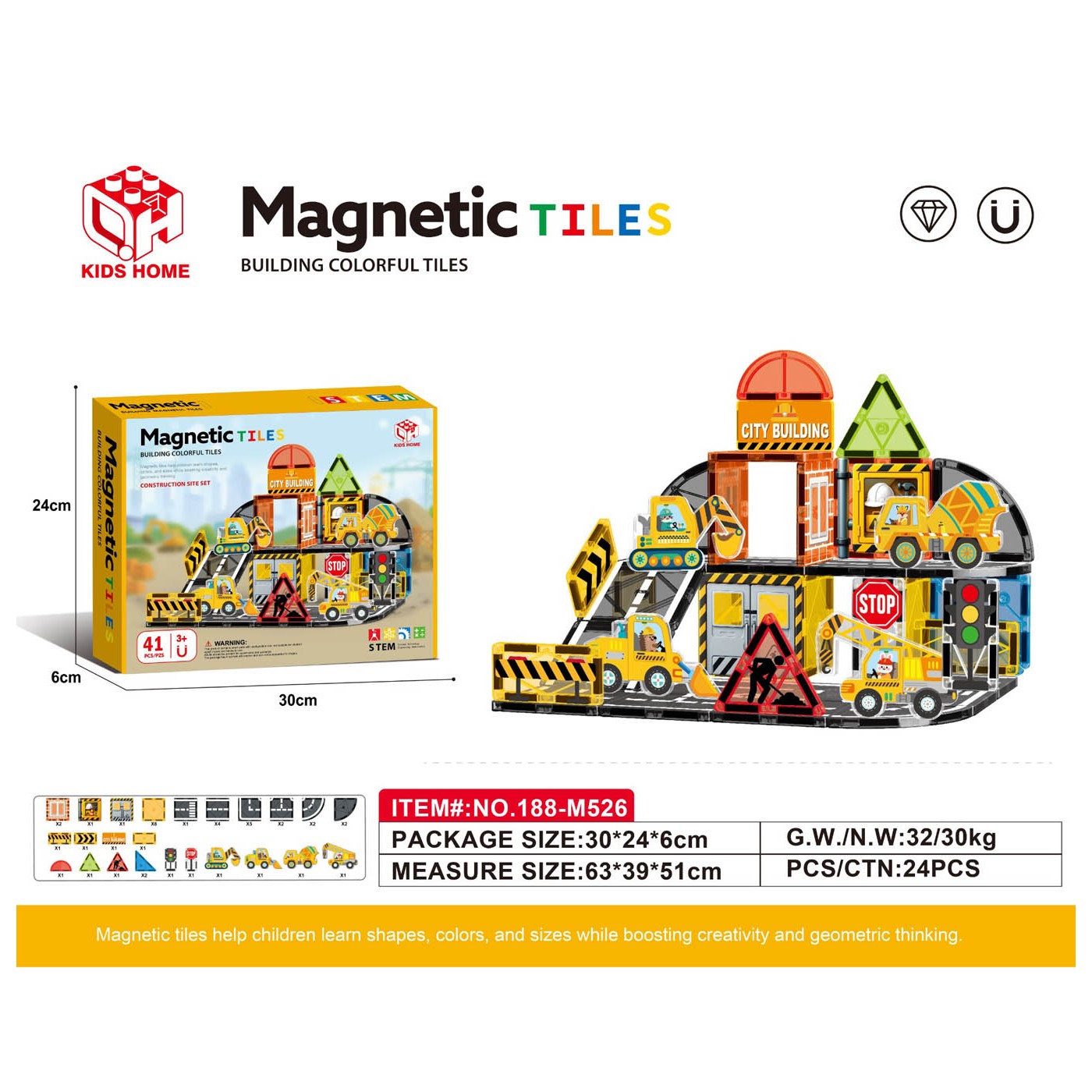 Set of Construction Site Magnetic Bricks 41el.