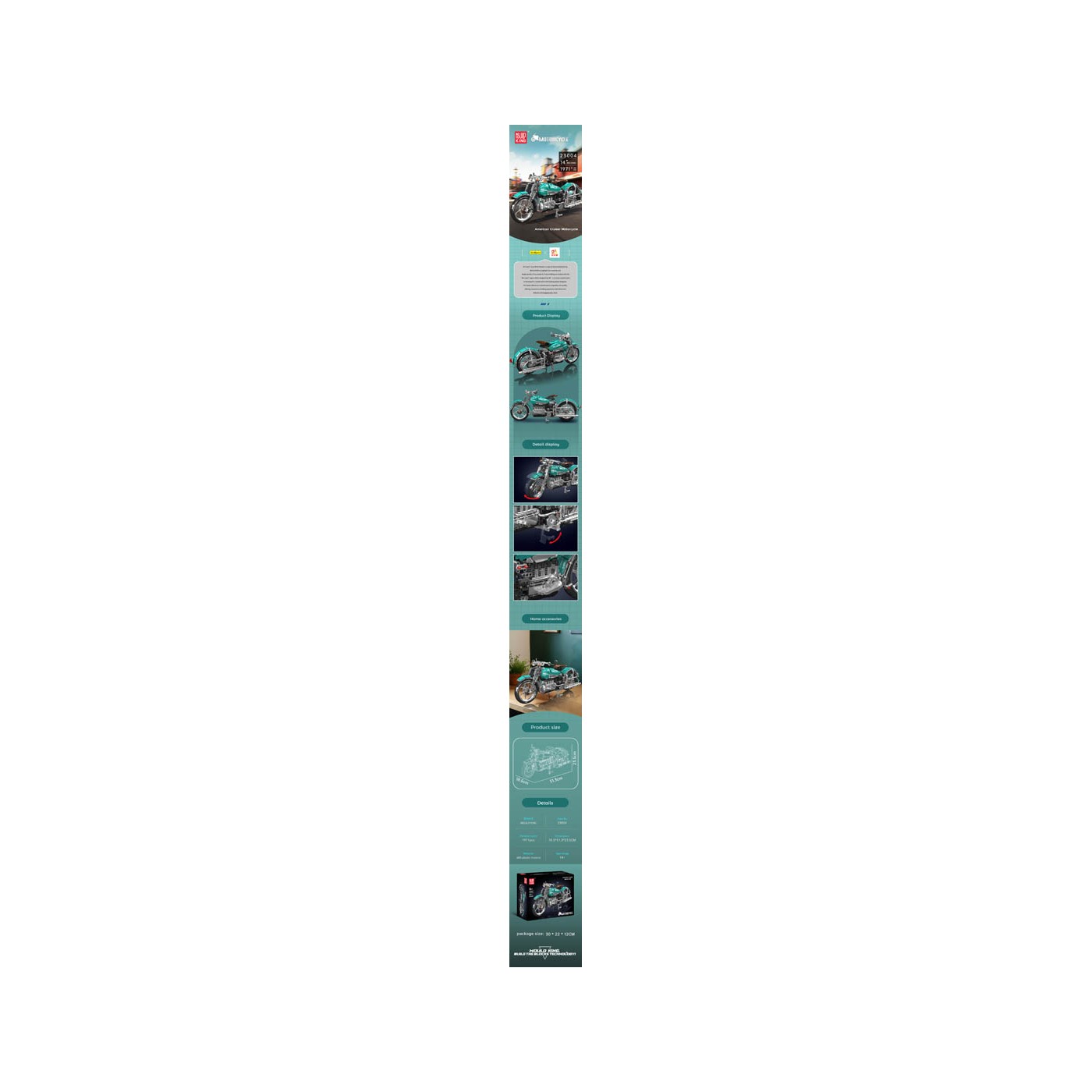 Turquoise 1971el Motorcycle Bricks Set.