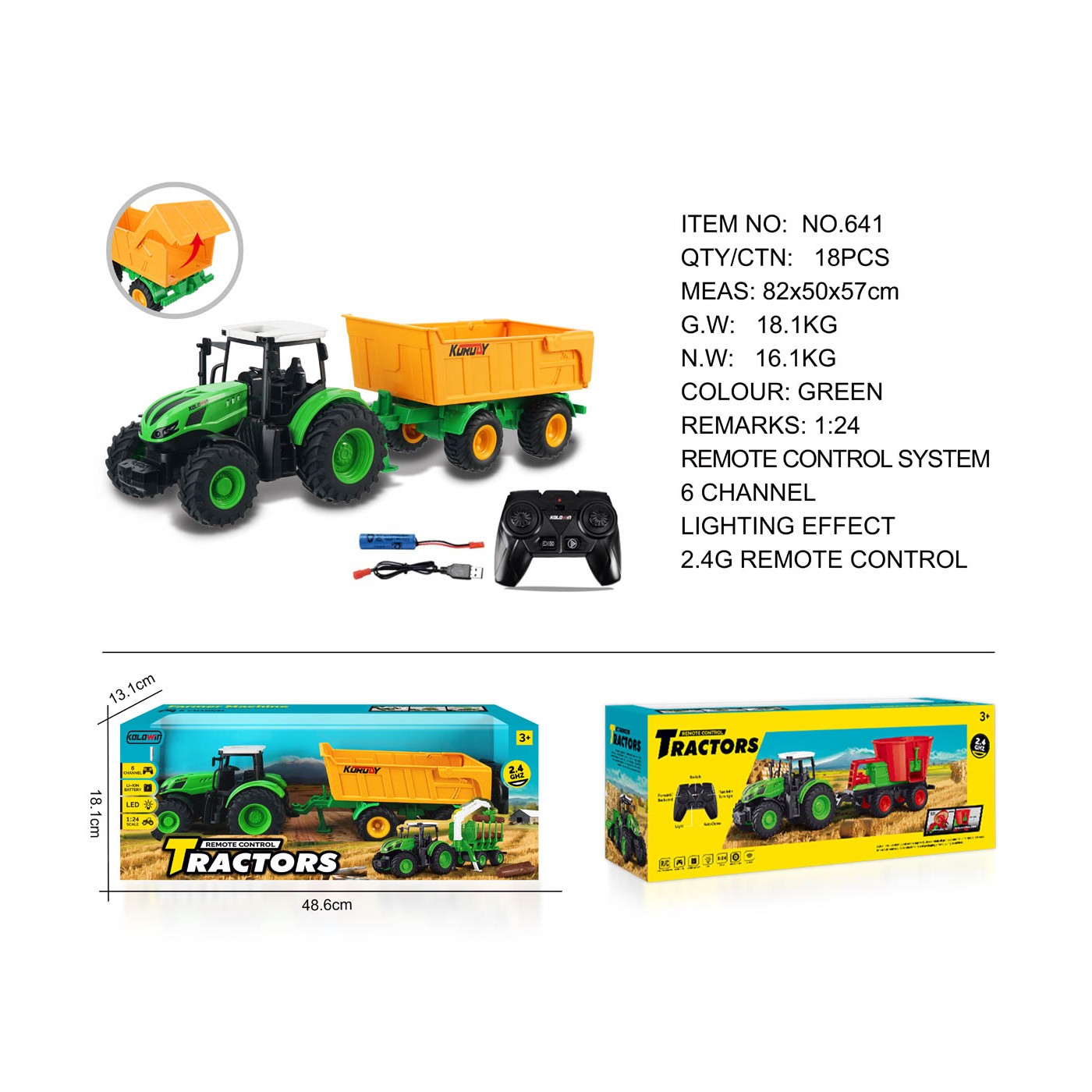 Tractor with openable yellow semi-trailer R/C 1:24