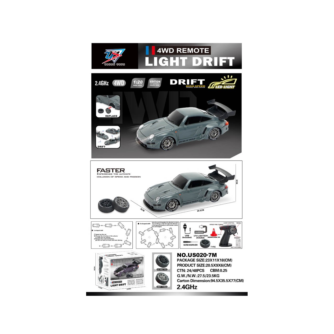 R/C Drift Car 1:20 with Lights Function Green