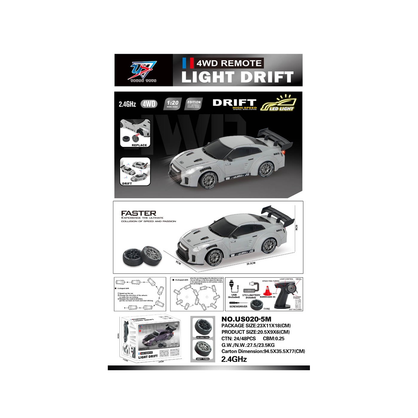 copy of R/C Drift Car 1:20 with Lights Function Green