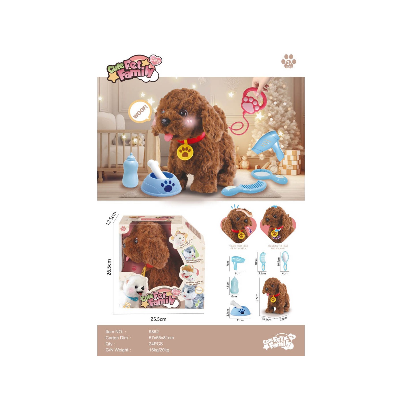 Brown Remote Control Dog + Accessories