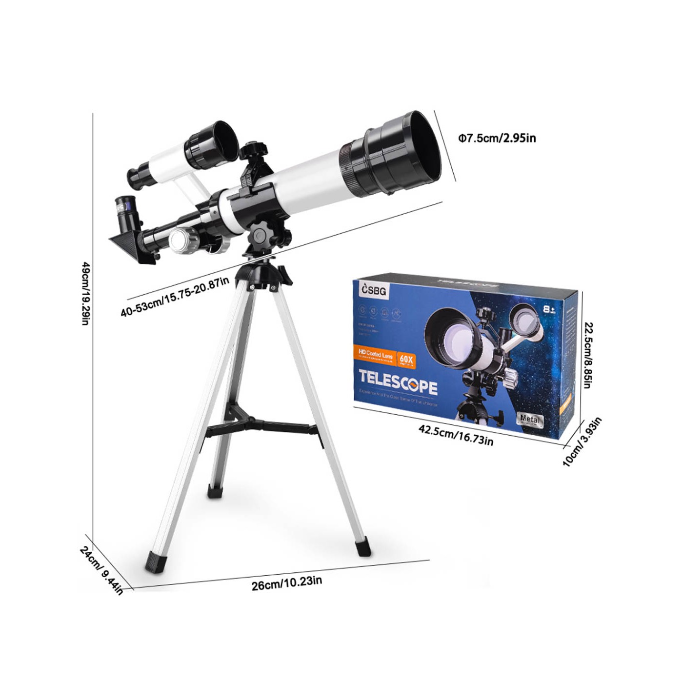 MOON Telescope White Black Metal Elements