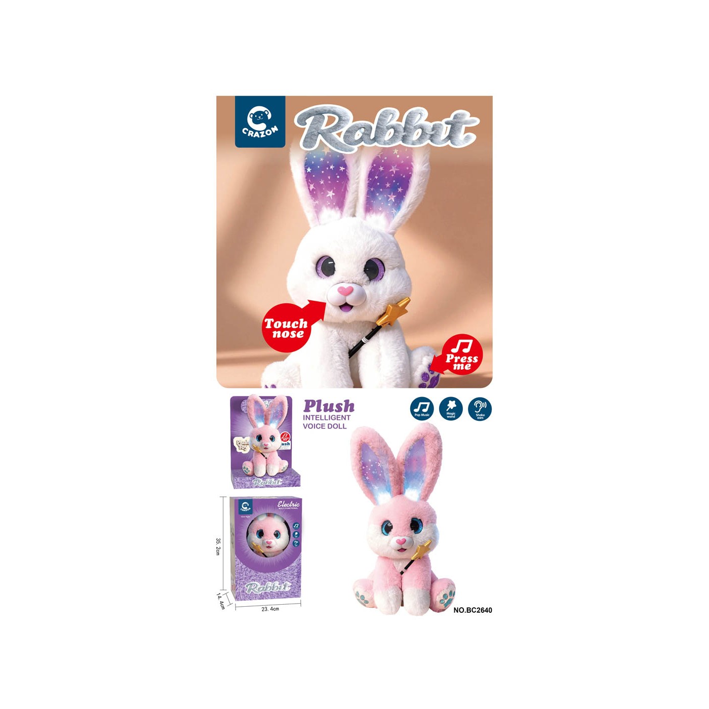 Interactive Bunny with Lights and Sounds Function White