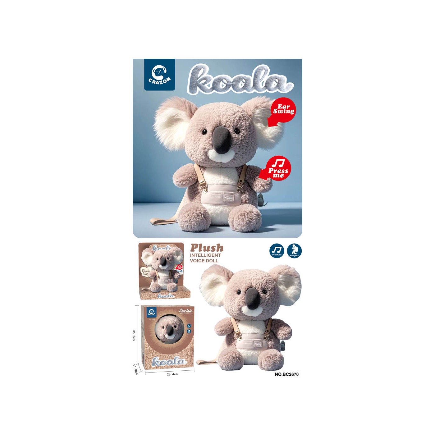 Interactive Koala with Lights and Sound Function