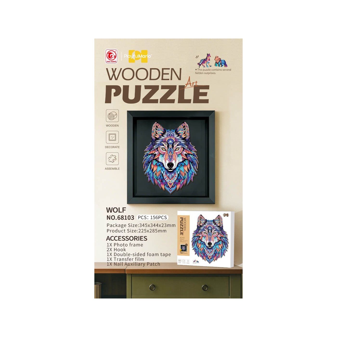 Wooden Jigsaw Puzzle Set 156el. Wolf