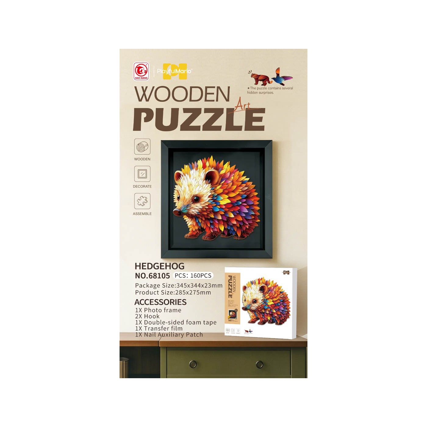 Wooden Jigsaw Puzzle Set 160el. Hedgehog