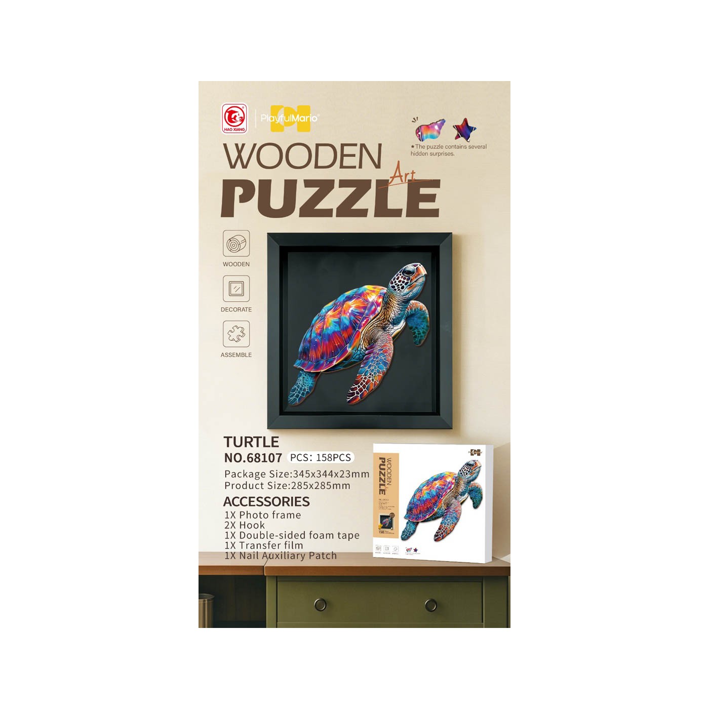 Wooden Jigsaw Puzzle Set 158el. Turtle