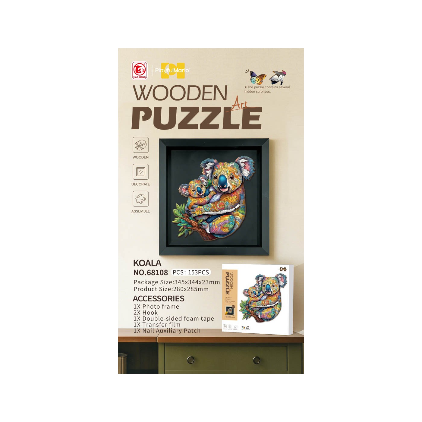 Wooden Jigsaw Puzzle Set 153el. Koala