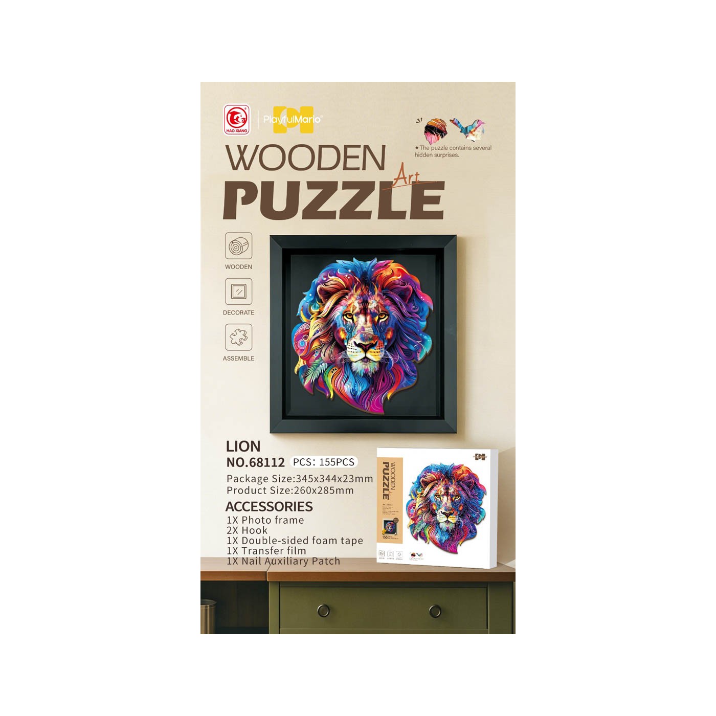 Wooden Jigsaw Puzzle Set 155el. Lion