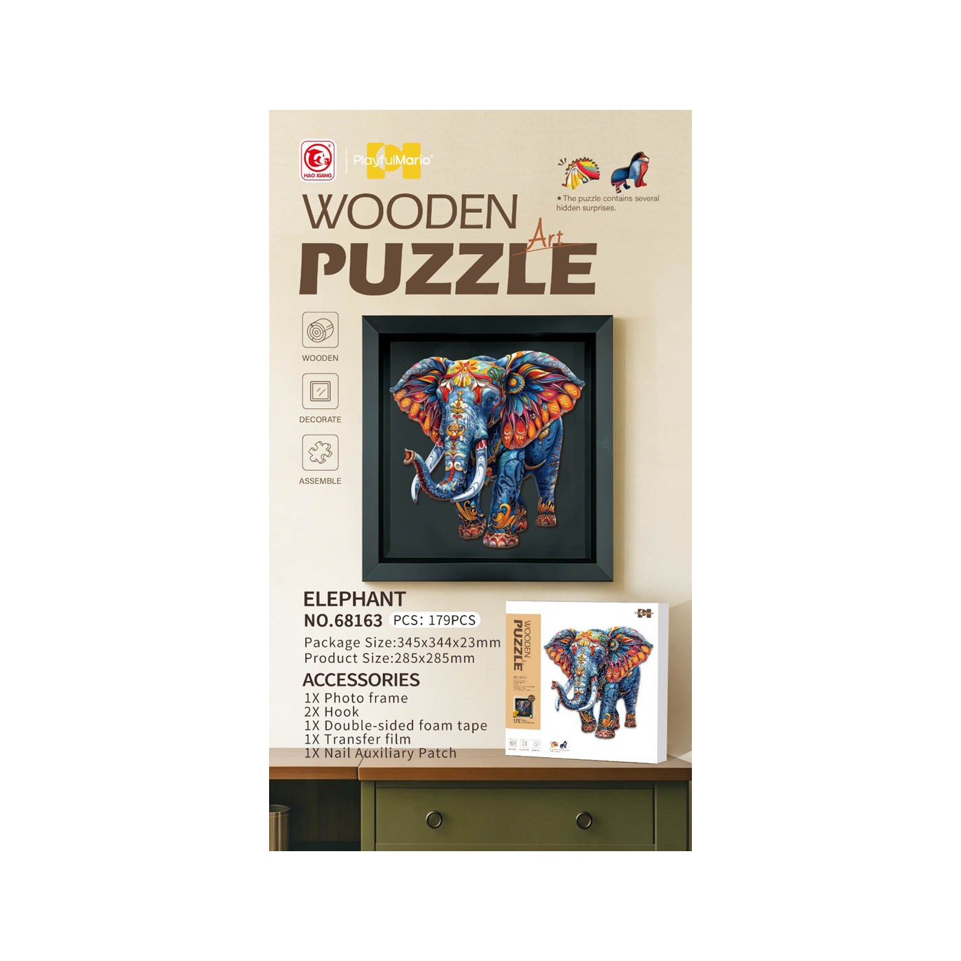 Wooden Jigsaw Puzzle Set 179el. Elephant