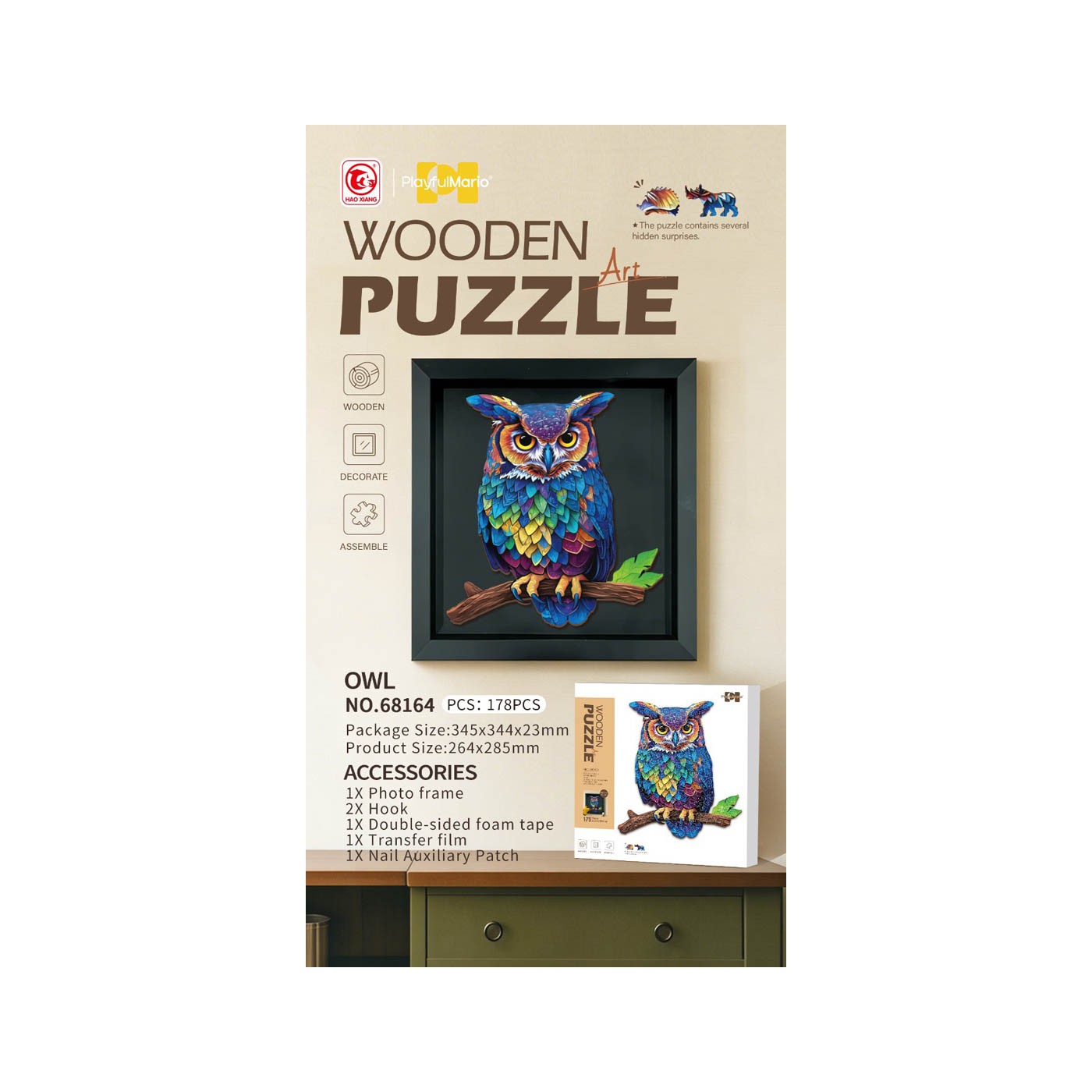Wooden Jigsaw Puzzle Set 178el. Owl