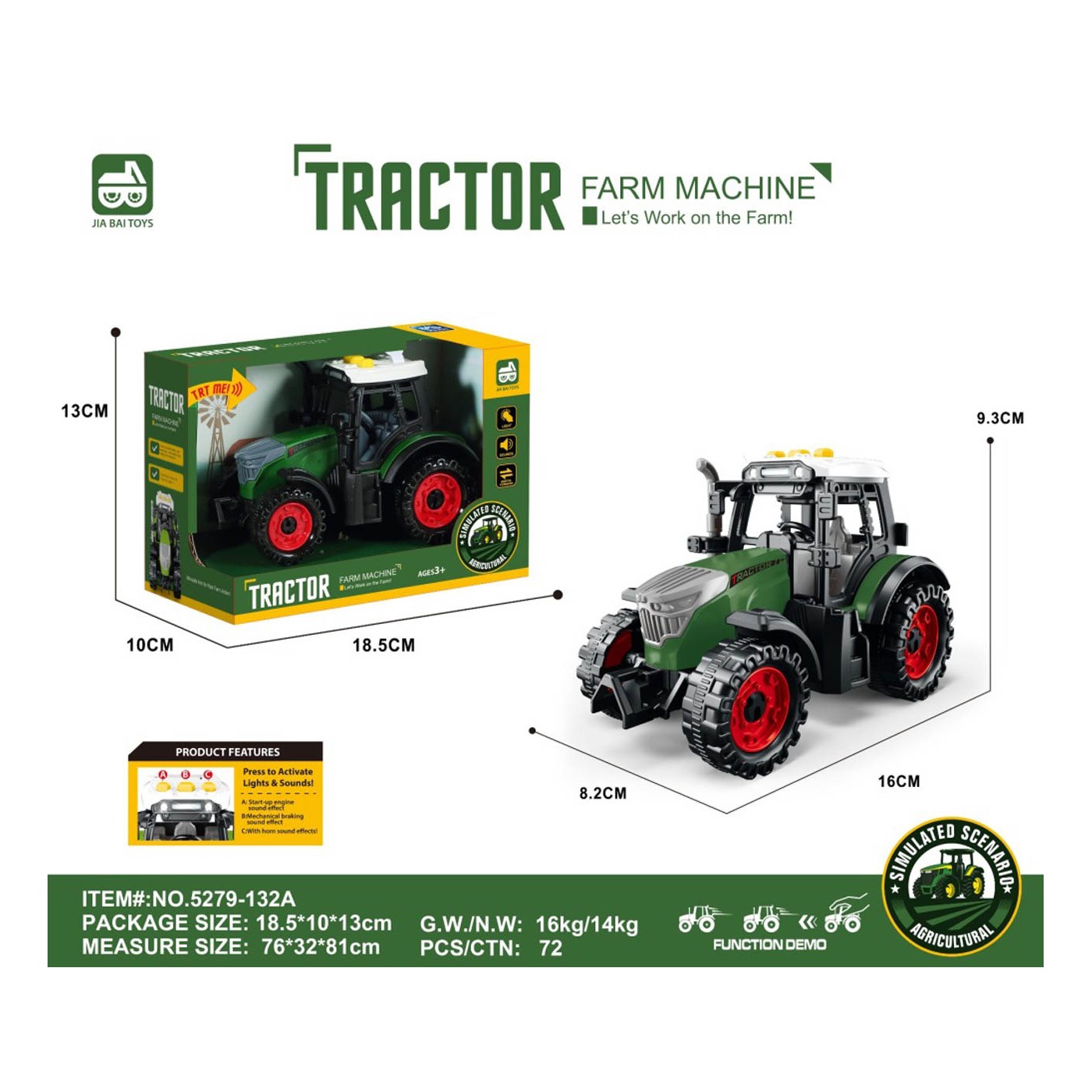 Tractor with Lights and Sound Function Dark Green
