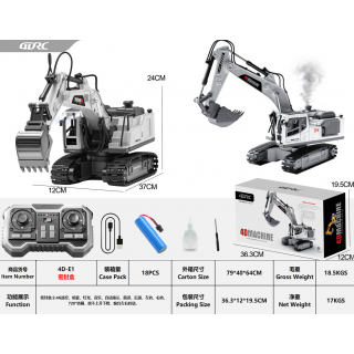 R/C Excavator with Smoke, Lights and Sound Function White