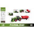 Green Tractor with Lights & Sound Function 1:32 + Red Trailer