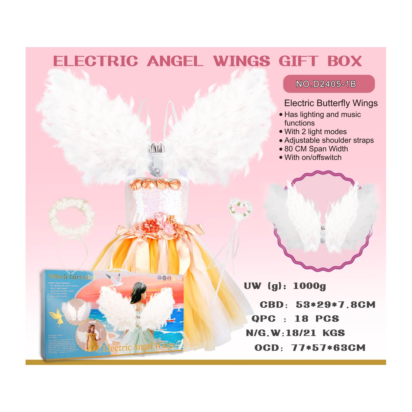 Little Princess Set with Dress + Angel Wings