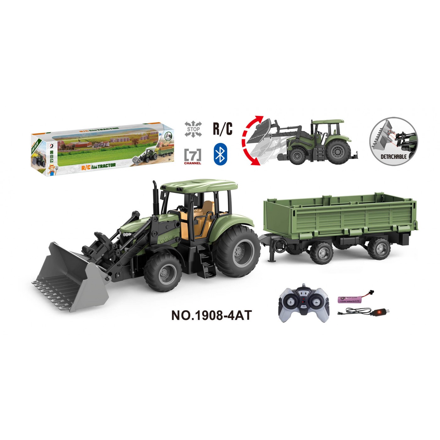 Green Tractor with Trailer R/C 1:20