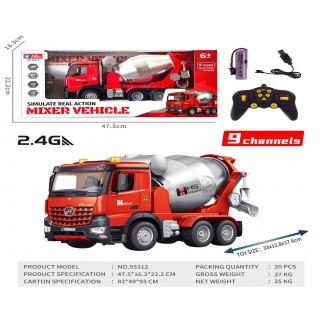 Red R/C concrete mixer with lights and sound function