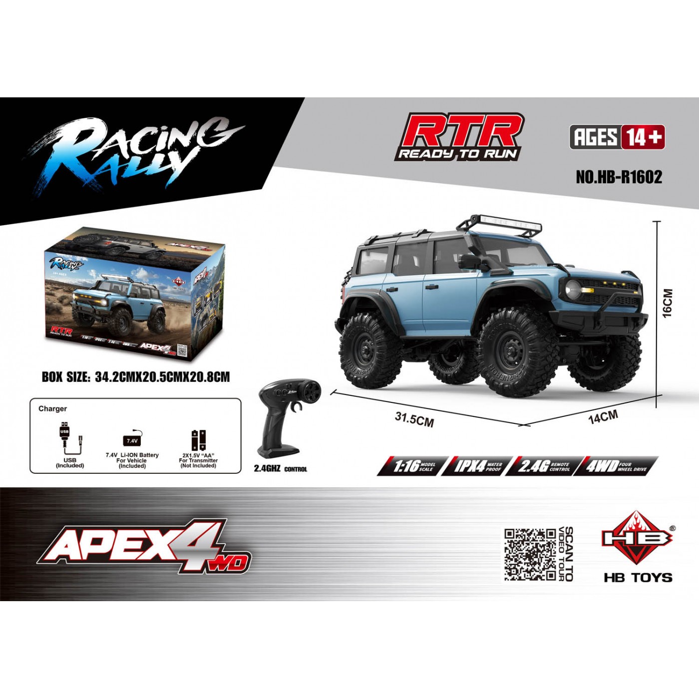 R/C off-road car RTR APEX 4 1:16 Blue