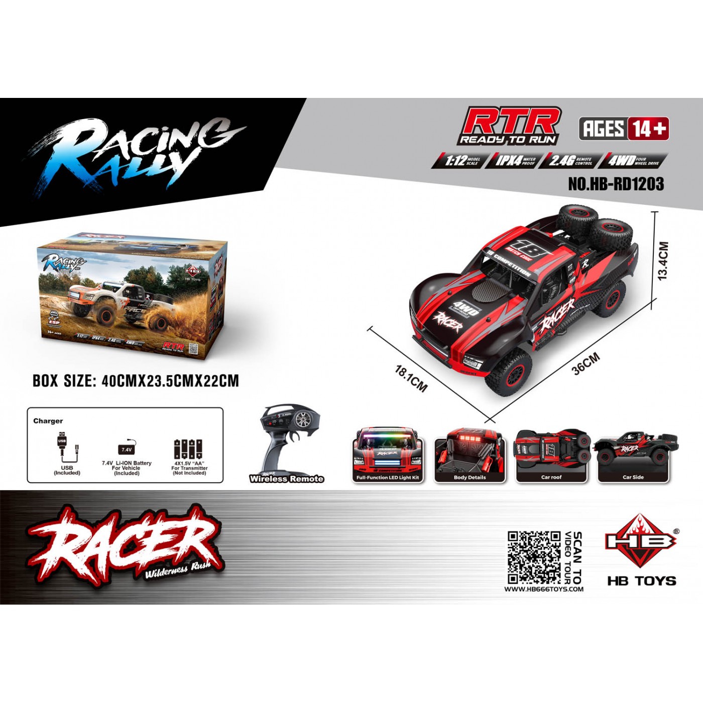 R/C Terrain car RACE 18 1:12 Black and Red