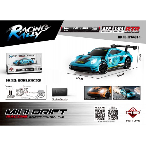 R/C car for MINI Drift 1:64 SmokeRacer Blue